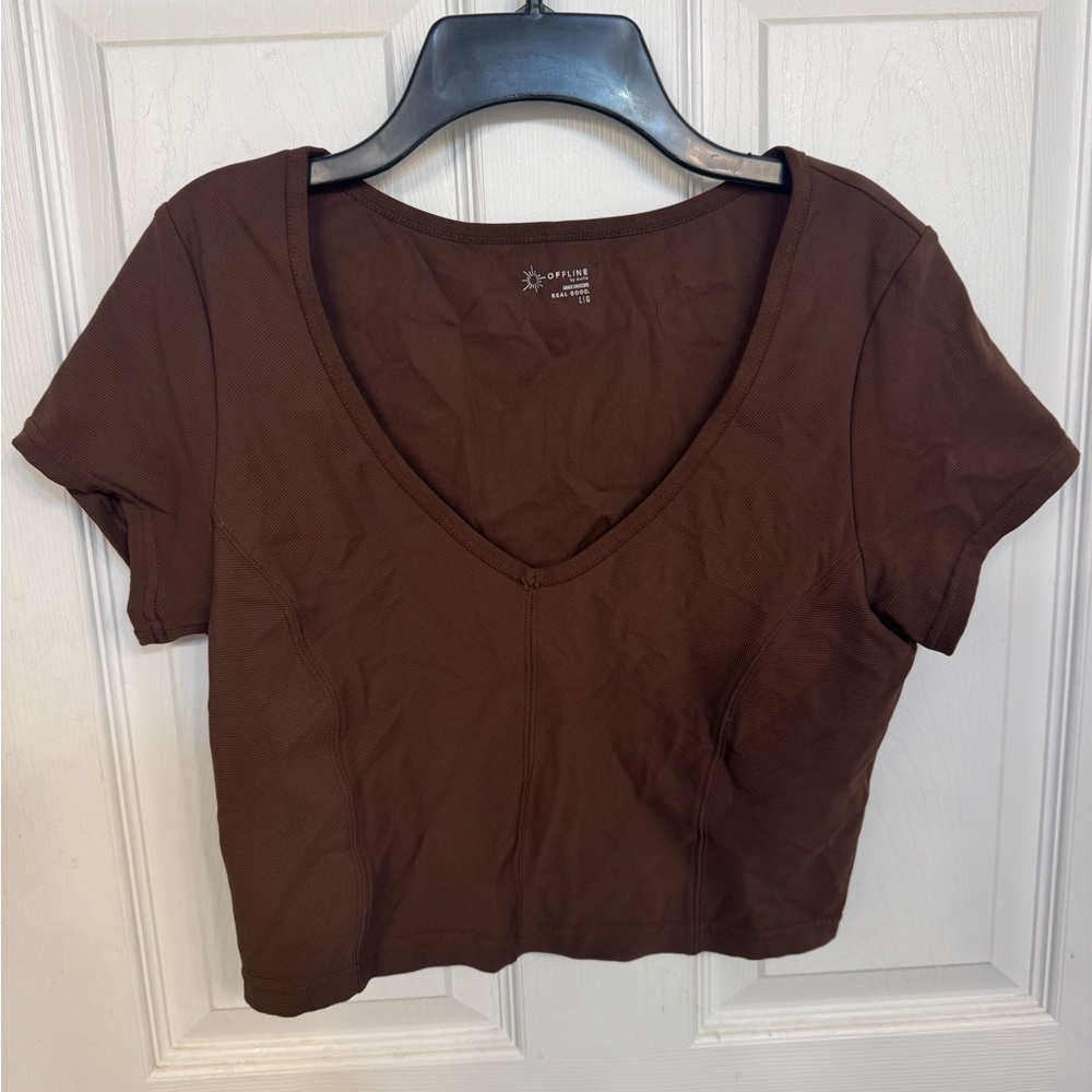 Aerie Brown V-Neck Crop Top